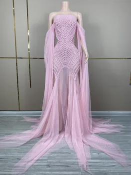 Svetlo Ružové Perly Korálkové Milú LongCape Večerné Šaty Pre Elegantné Party LuxuryMermaid Dubaj Svadobné Šaty Korzet D054